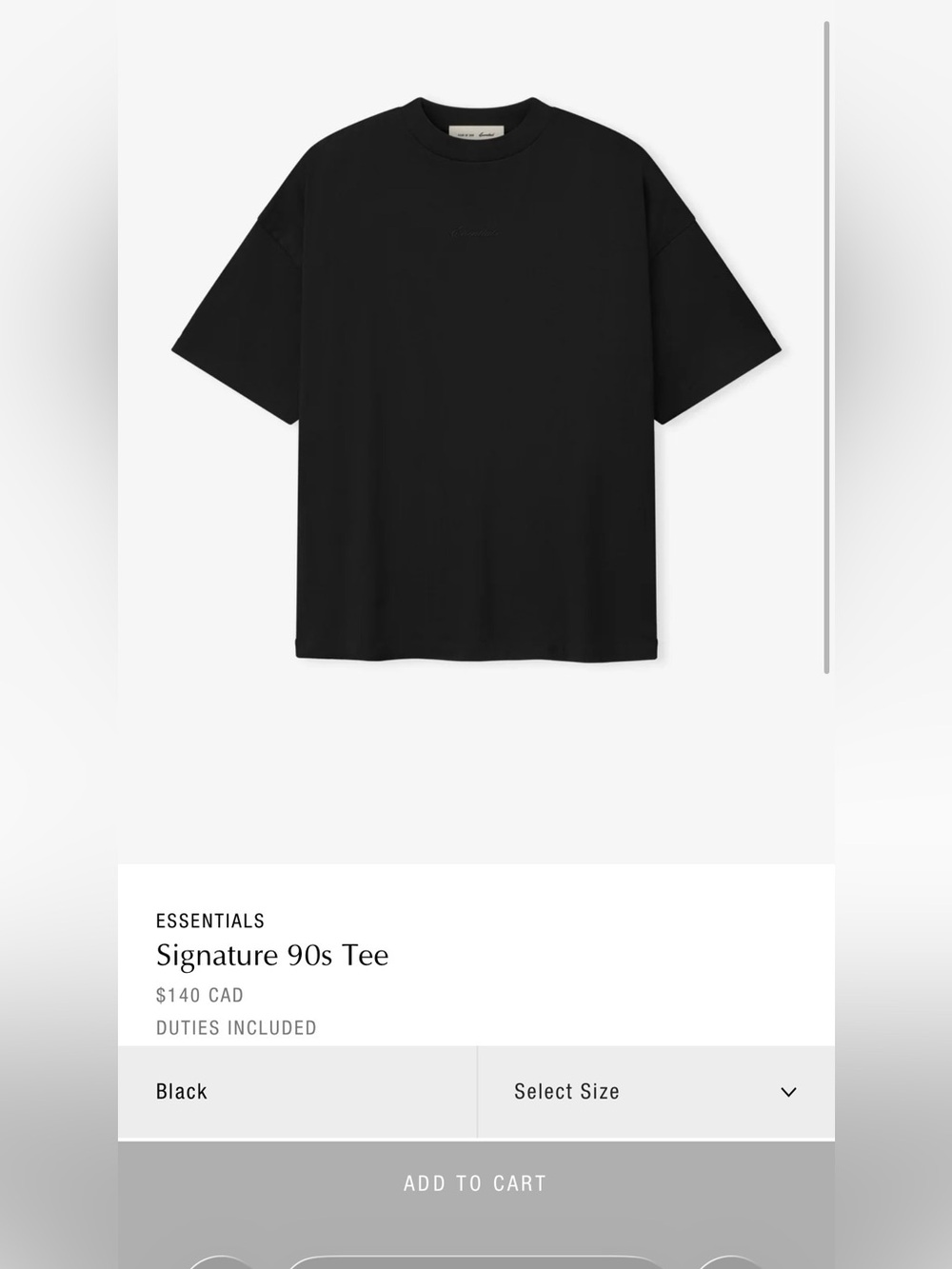 Essentials Black Signature 90s Tee